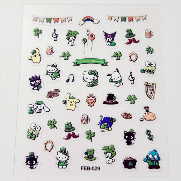⭐4/$15 Sanrio St. Patrick's Day 5D Embossed Nail Art Stickers - Picture 2 of 5